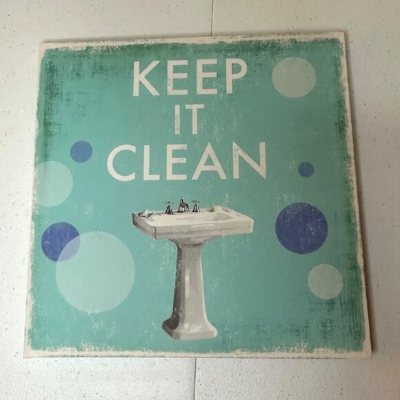 Wrapped canvas wall art for bathroom Wash your hands Keep it clean set of 2 - Picture 7 of 13